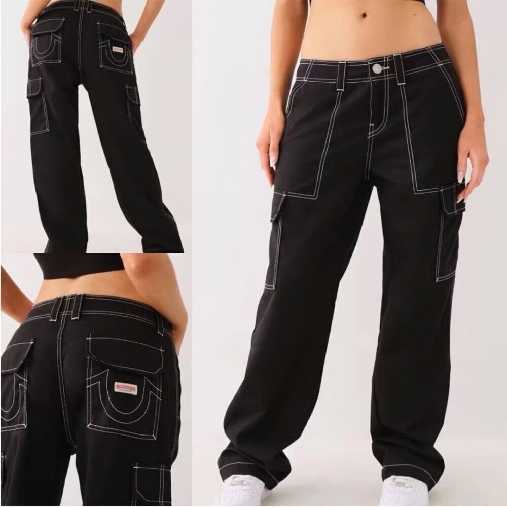NWT New $139 True Religion MILITARY SINGLE NEEDLE CARGO Black Pants Size 31